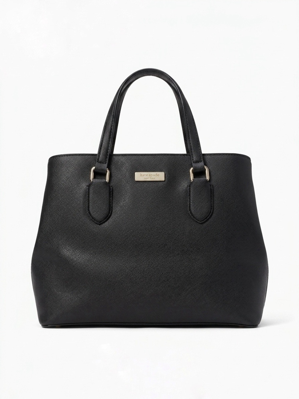 Kate Spade Black Saffiano Laurel Way Evie Reiley Leather Tote with Gold Plaque